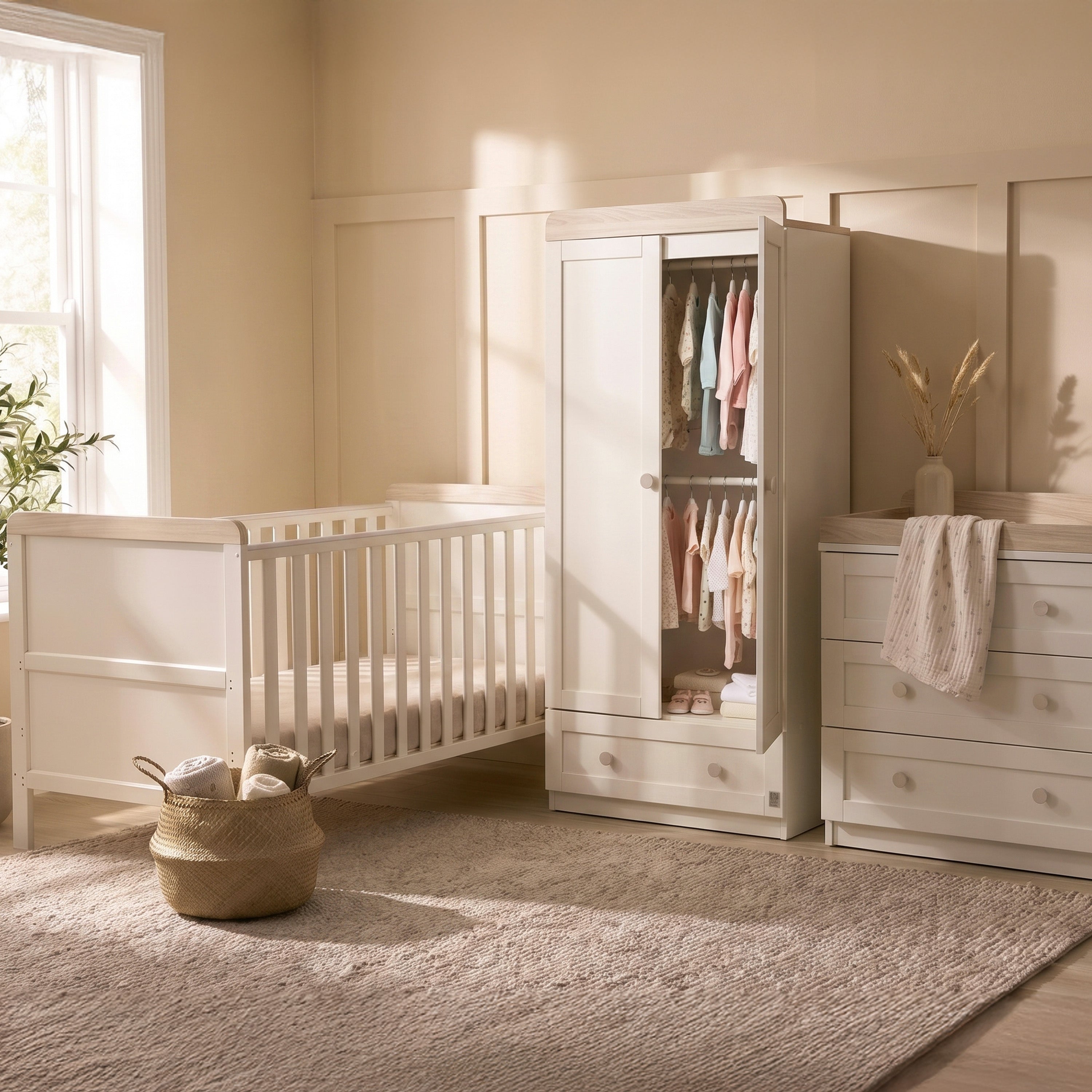 Haddington Cot Bed with Changing Unit, Chest of Drawers & Wardrobe Bundle