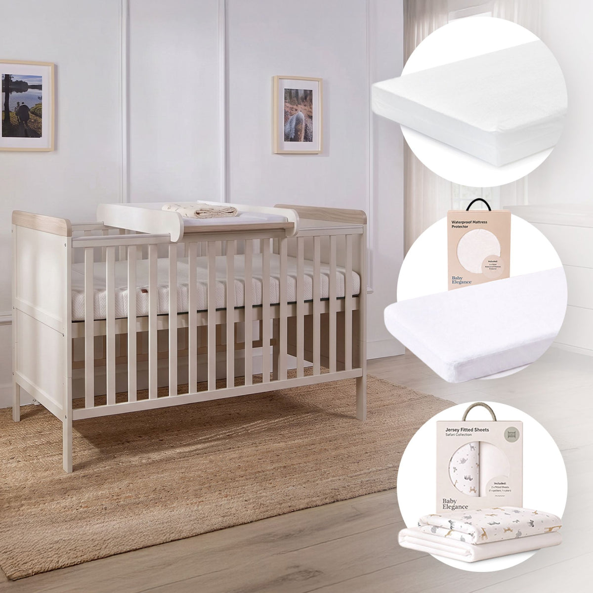 Haddington Cot Bed, Mattress, Sheets & Mattress Protector Bundle