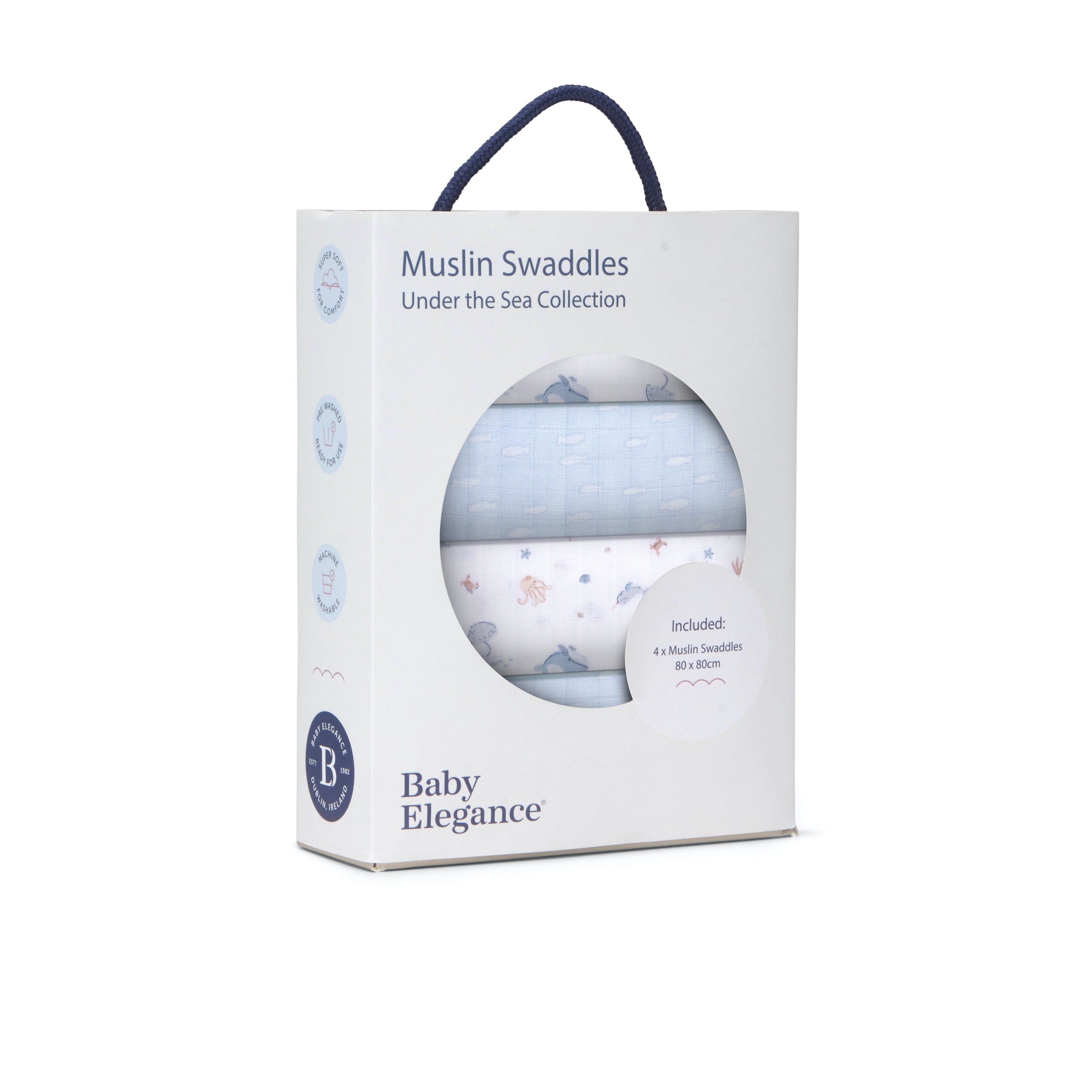 Muslin Swaddles - Under the Sea - 80 x 80cm - 4 Pack