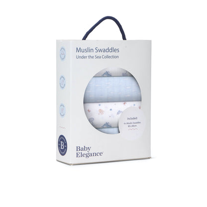 Muslin Swaddles - Under the Sea - 80 x 80cm - 4 Pack
