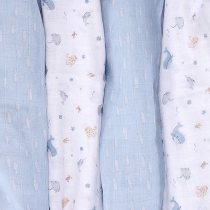 Muslin Swaddles - Under the Sea - 80 x 80cm - 4 Pack