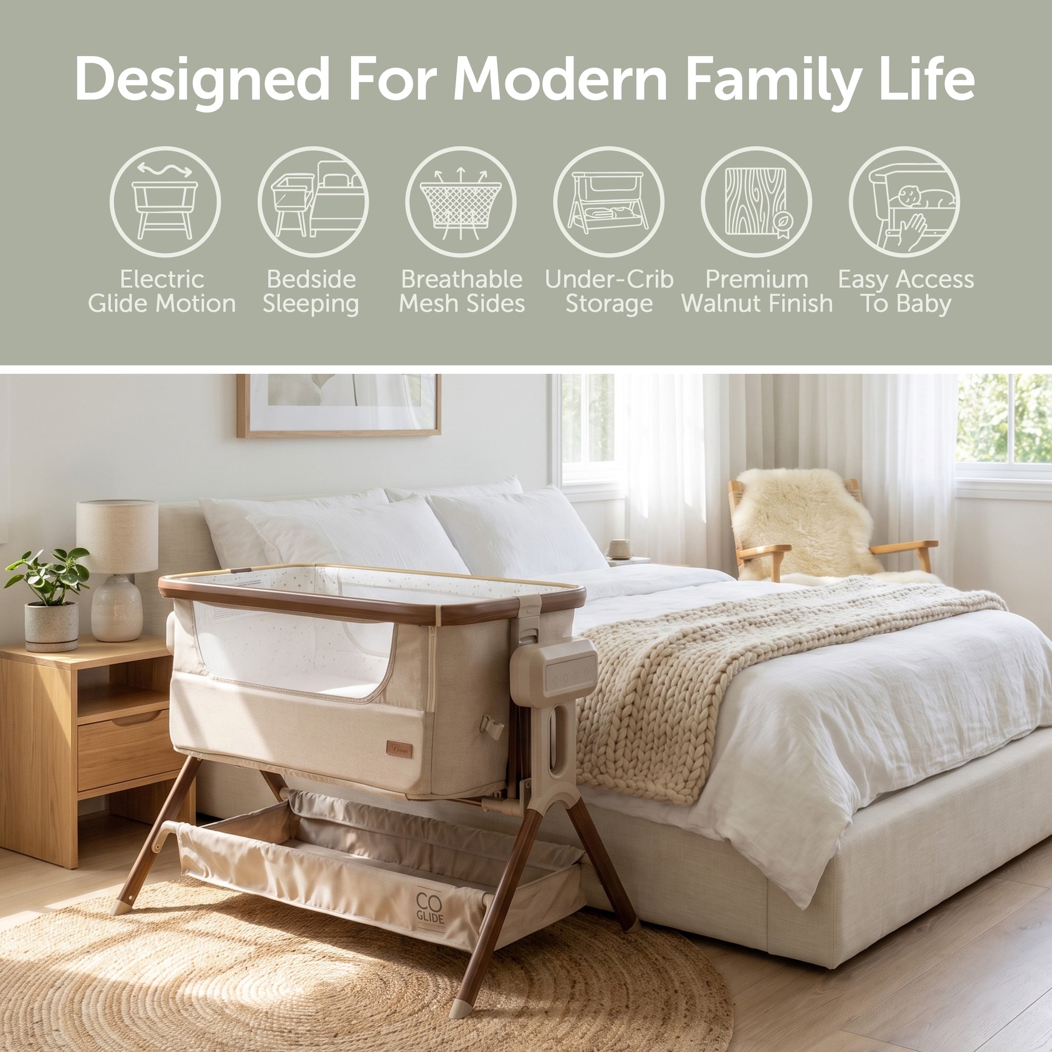 Baby Elegance Crib - Co Glide Electric Bedside Crib | Buy a Baby