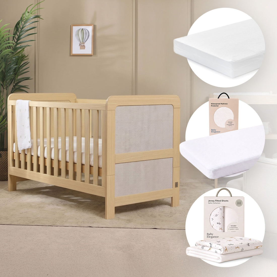 Ashton Cot Bed, Mattress, Sheets &amp; Mattress Protector Bundle