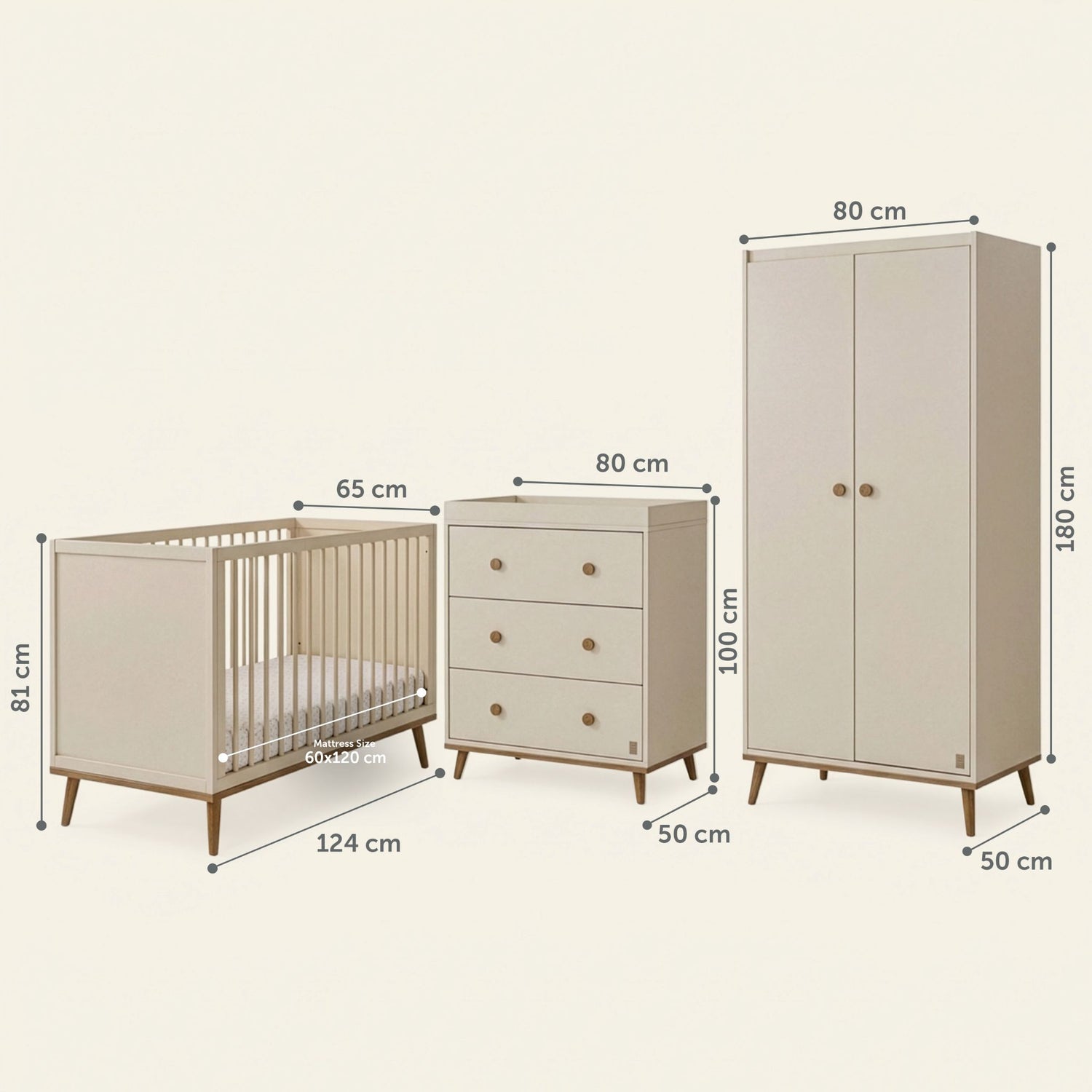 Ollie Cot, Chest of Drawers &amp; Wardrobe Bundle